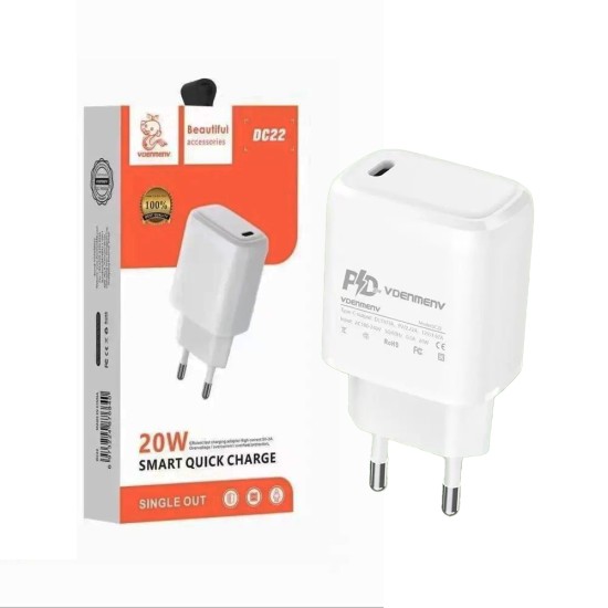 Denmen Adapter DC22 USB C PD PD20W White Denmen Adapter DC22 USB C PD PD20W White